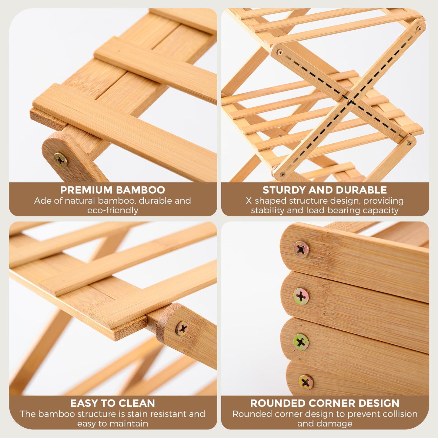 Hafuvool 4 Tier Bamboo Foldable Shoe Rack Small, Easy Assembly Vertical Folding Wooden Shoe Racks Storage For Narrow Space, Shoe Shelf For Corridors