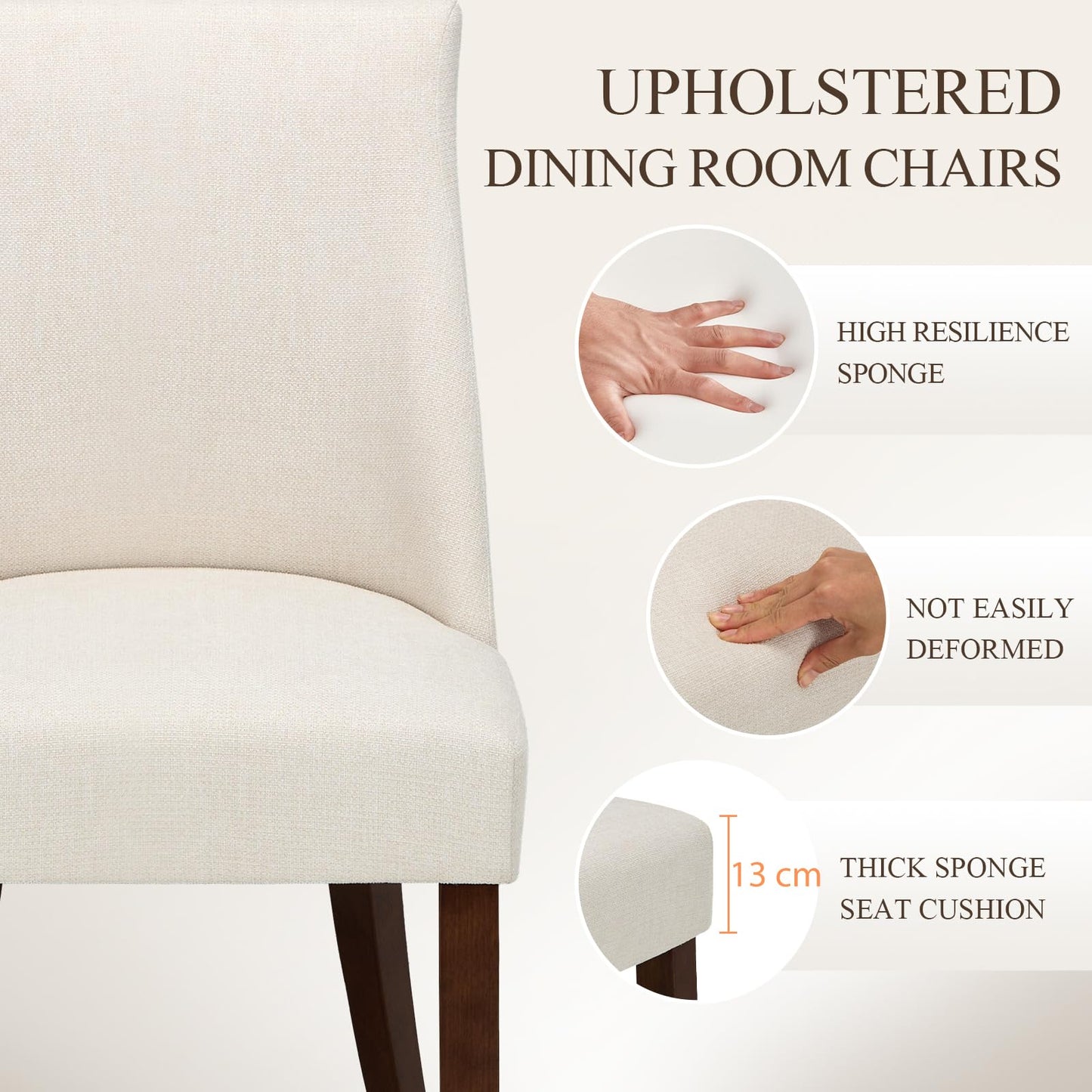 COLAMY Upholstered Dining Chairs Set of 6, Linen Fabric Parsons Dining Room Chairs with Curved Backrest, Solid Rubber Wood Legs