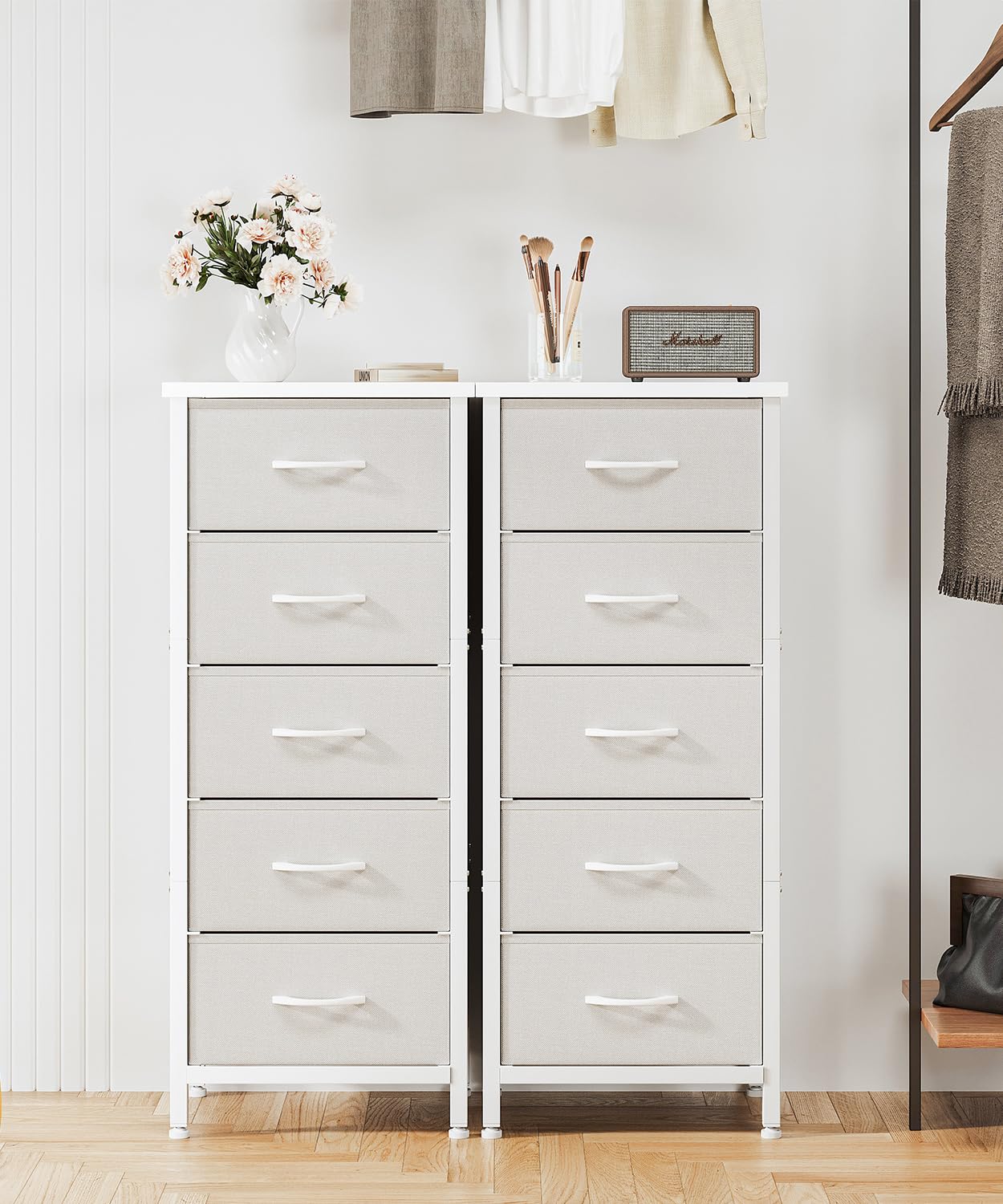 KitMent 5 Drawers Chest of Drawers Bedroom, 119cm Tall Dresser for Closet, Small Fabric Storage Cabinet Organiser Drawer for Living Room, Entryway