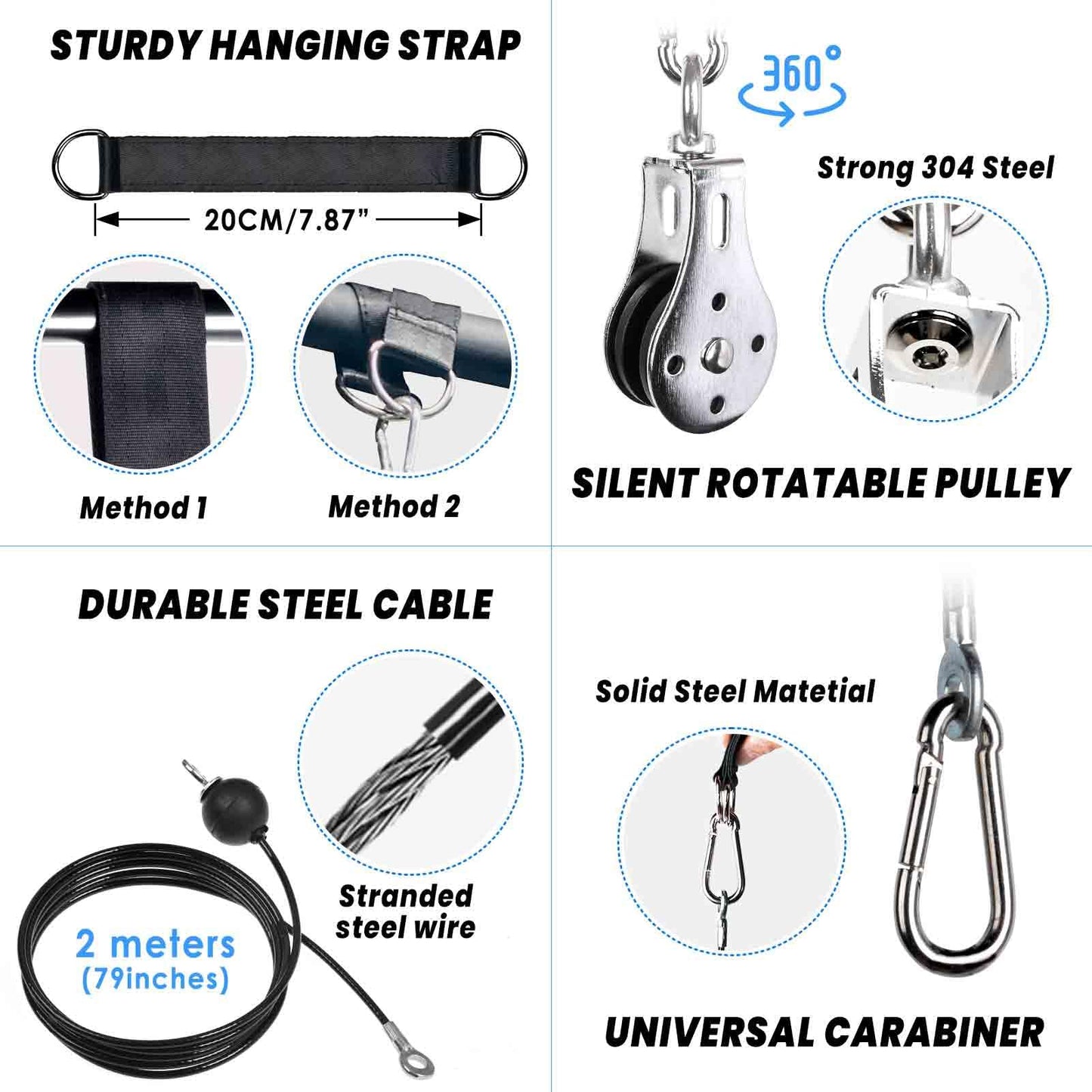 Lyndwin Cable Pulley System Home Gym, 3 in 1 Weight Cable Pulley System with Tricep Rope Straight Bar, Home Gym Machine Equipment for Triceps Biceps