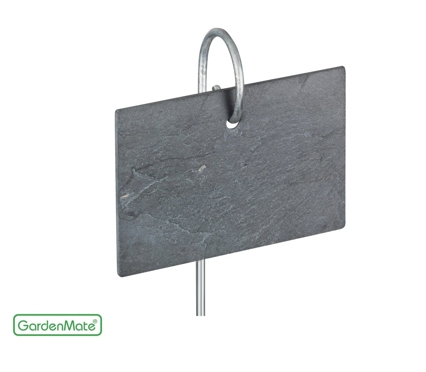 GardenMate Set of 10 Modern Style Slate Plant Labels (10x7 centimetres) Hanging from a Stainless Steel Metal Rod (55 centimetres)