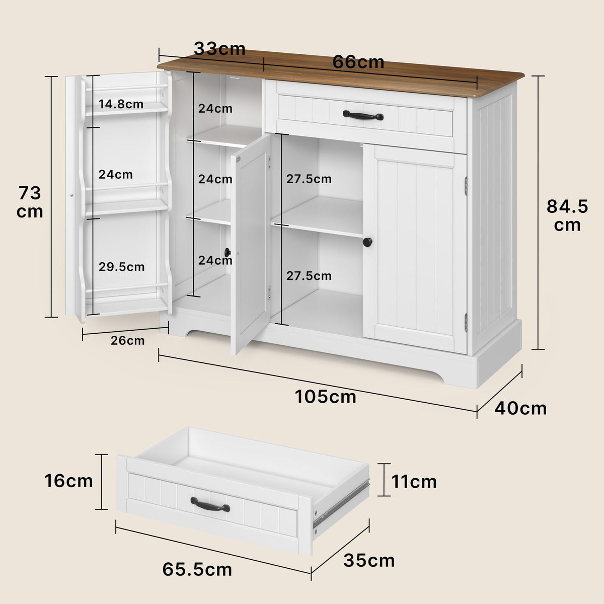 Xbro Sideboard Cabinet, Kitchen Storage Cupboard with Drawer