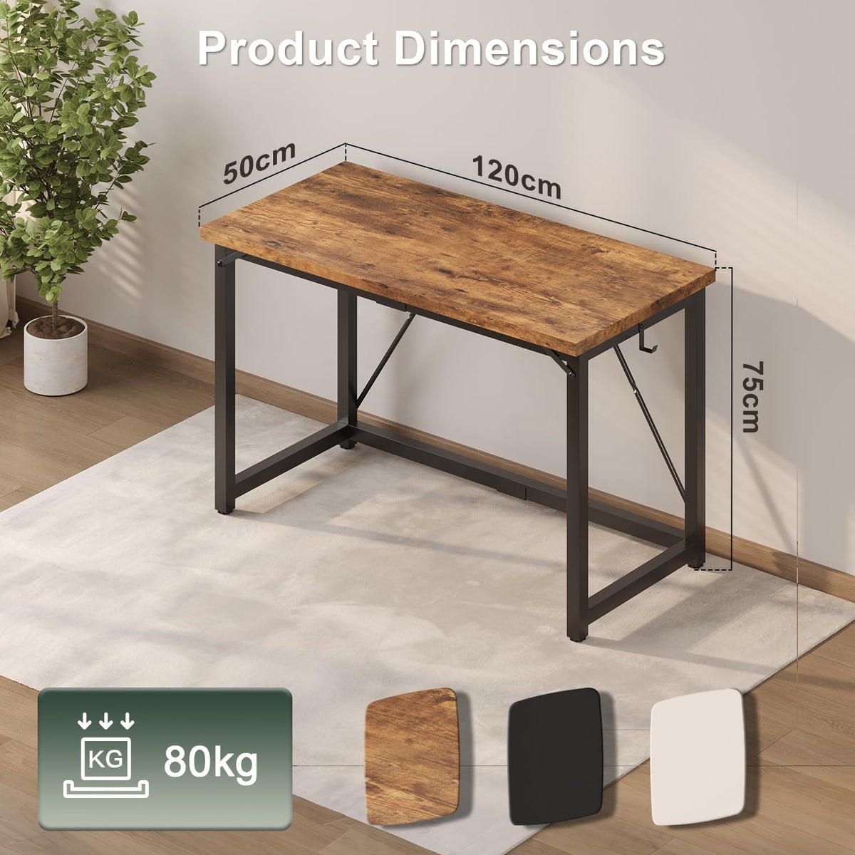 JUMMICO Computer Desk Table Workstation 120 x 50 x 75 cm for Office Living Room Bedroom Simple Assembly Industrial Design Black Desk Metal