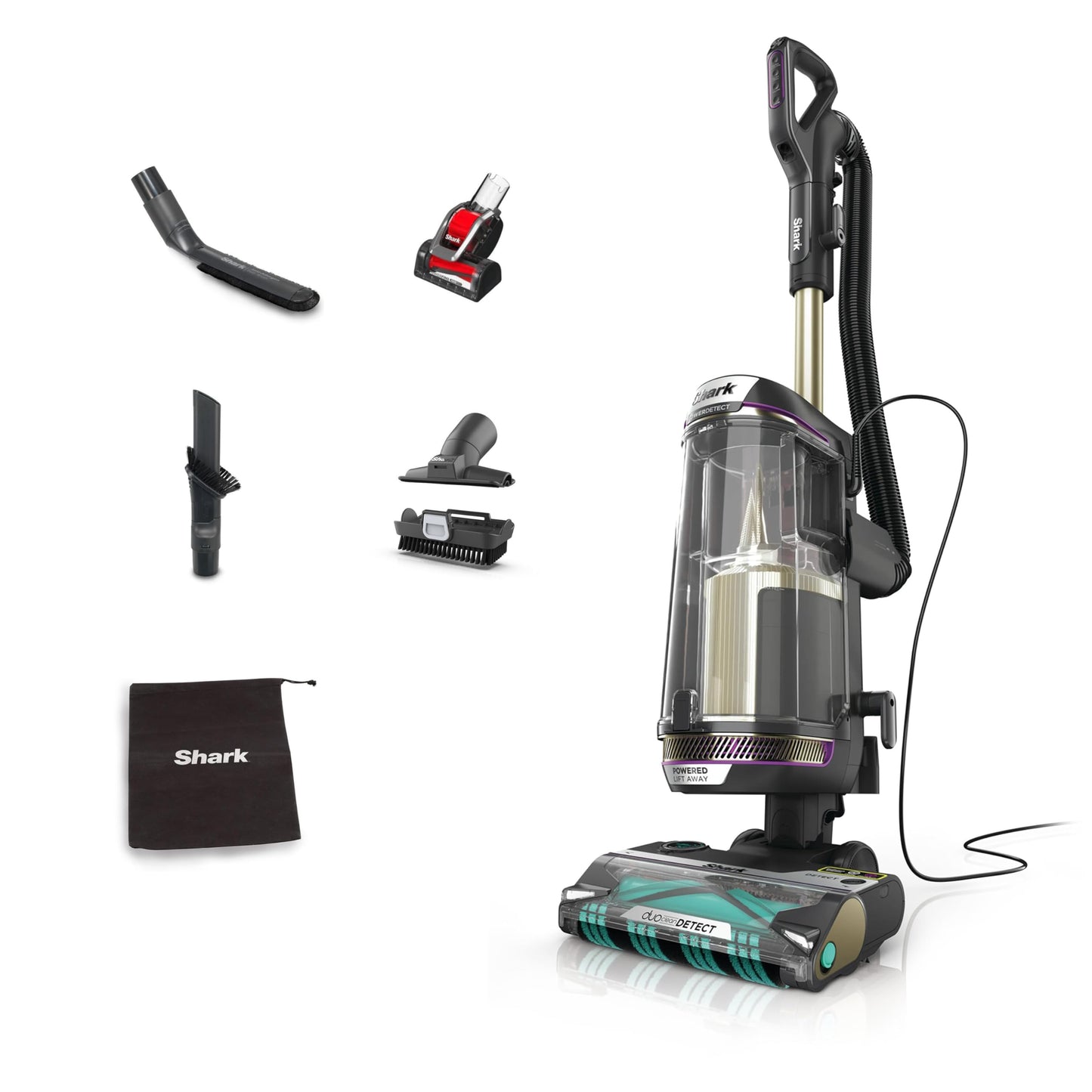 Shark PowerDetect Corded Upright Vacuum Cleaner, DuoClean Detect, Reverse Clean, Anti Hair Wrap Plus, Anti-Allergen, 8m Cord, 1.3L, Dusting Brush,