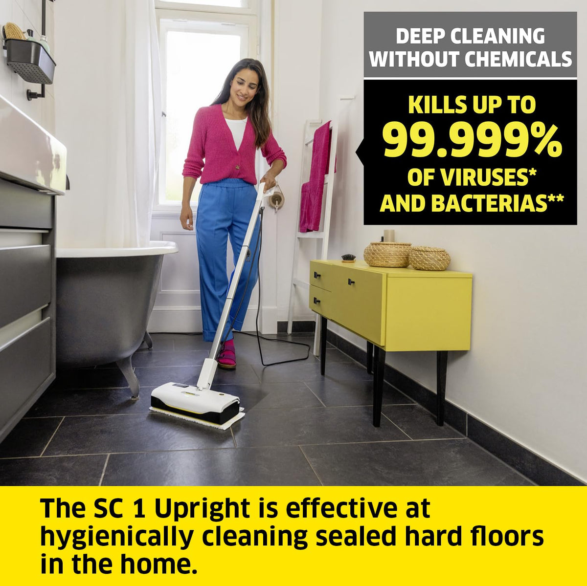 Krcher SC 1 Upright Steam Mop, heat-up time: 30 s, area coverage: approx. 30 m, tank: 0.2 l, weight: 2.1 kg, EasyFix floor nozzle (Large), 2