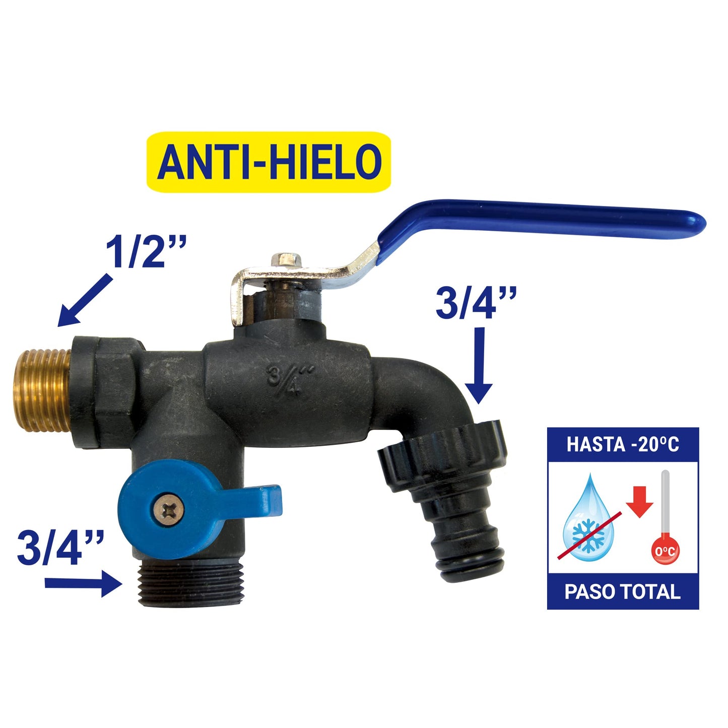S&M 180040 Anti-Ice Garden Tap with Two Outlet and Automatic Outlet, Black and Blue