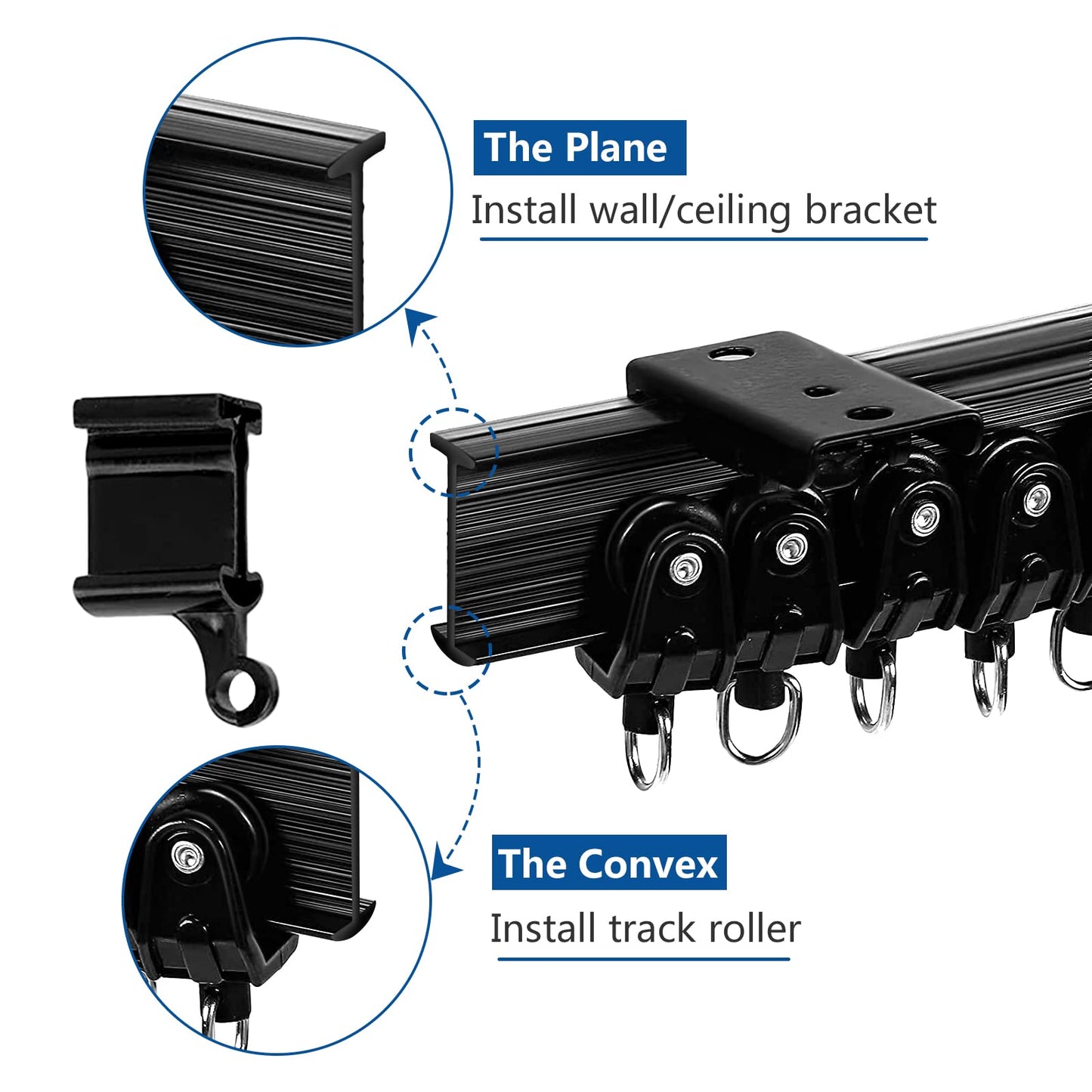 Ceiling Curtain Track, Flexible Bendable Curtain Track 12Ft Black Curved Ceiling Track for Curtain Rail Ceiling Wall Mount Curtain Sliding Track
