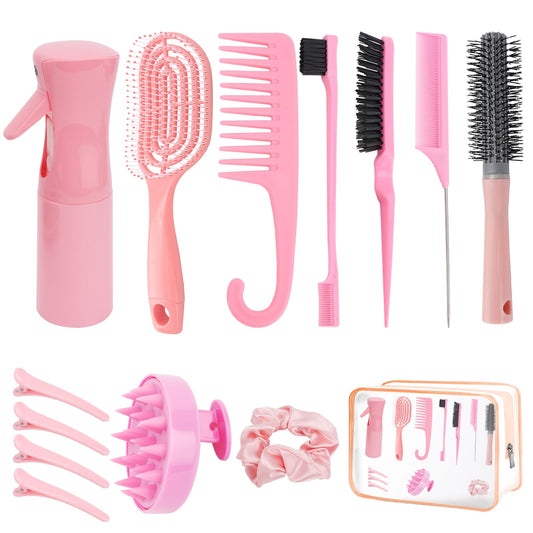 FIDWALL Hair Brush Set,14 Pcs Hair Brushes Hairdressing Tools,Includes Transparent Cosmetic Bag,Spray Bottle,Edges Brush,Curly Hair Brush,Round