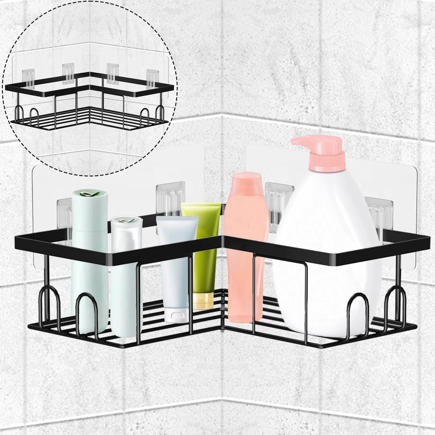 SUBTAVIK 6 Pcs Shower Caddy Adhesive Hooks Replacement, 6X14cm Transparent Sticky Hooks for Bathroom Kitchen (for Metal Strip Shower Caddy)