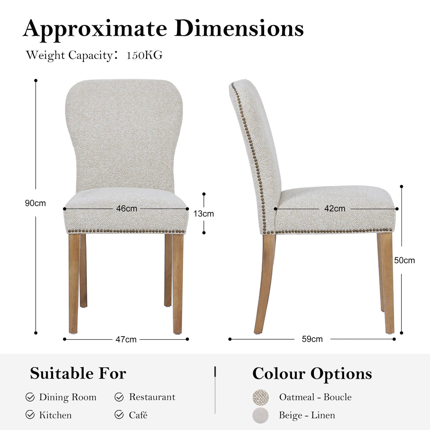 younturn Wooden Dining Chairs Set of 2, Boucle Fabric Upholstered Dining Room Chairs with Solid Wood Legs, Curved High Backrest