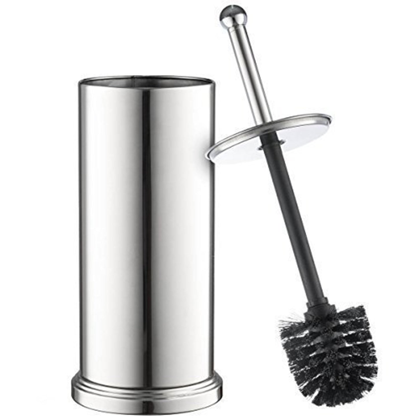 Home-it Chrome Toilet Brush Set for Tall Toilet Bowl with Holder and Lid