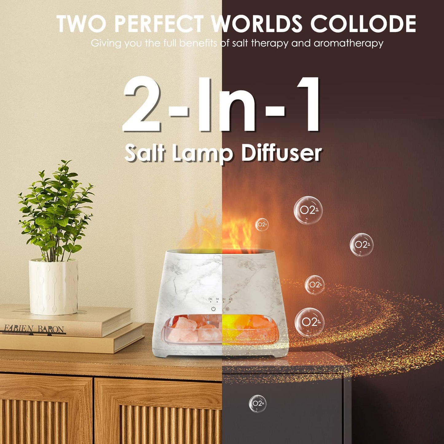 SALKING 2-in-1 Ultrasonic Essential Oil Diffuser & Himalayan Salt Lamp, Aromatherapy Diffuser Cool Mist Humidifier with 3 Brightness, Salt Therapy