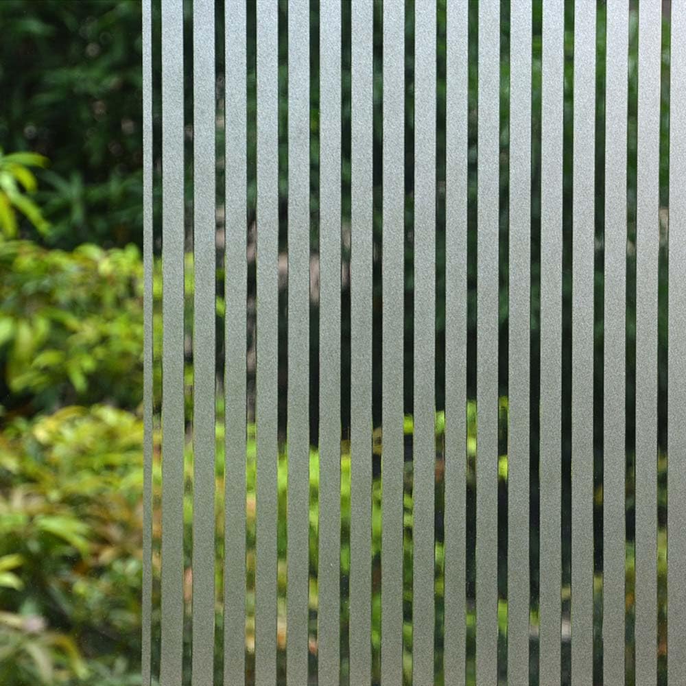 VSUDO Privacy Window Film, Frosted Stripe Pattern Window Tint for Home, Static Cling Window Glass Stickers (90x400 cm)