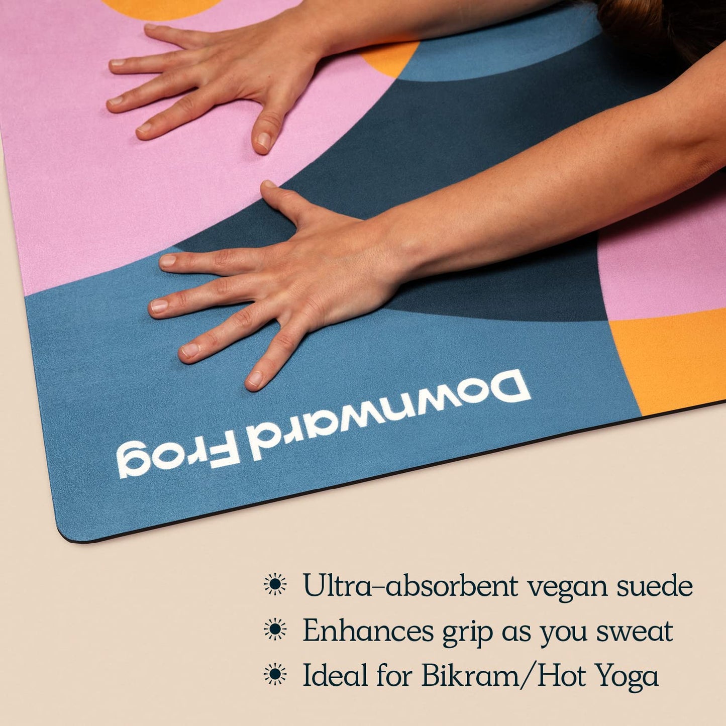 Downward Frog Printed Yoga Mat for Hot Yoga, Bikram, Thick Fitness & Pilates Mat for Comfort - Eco Natural Rubber, Vegan, Microfibre Towel Surface,