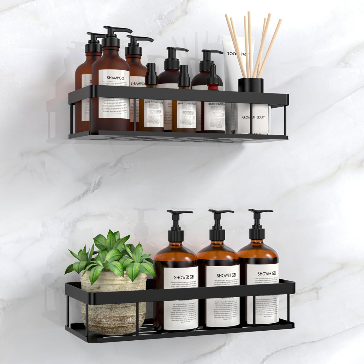 UUlioyer Shower Caddy, Shower Shelf No Drilling, Bathroom Storage for Shampoo, Black (basic)
