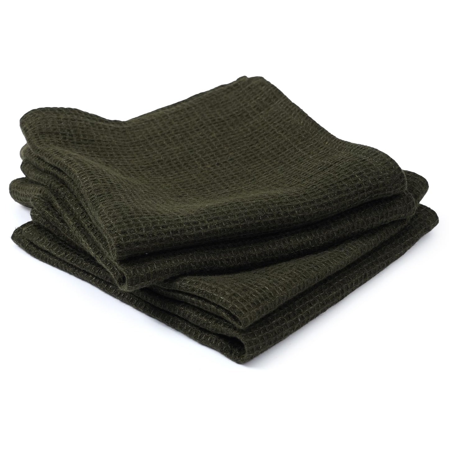 HSOFTIFY 100% Pure Linen Washcloths with Waffle Weave 4 Pack, Green