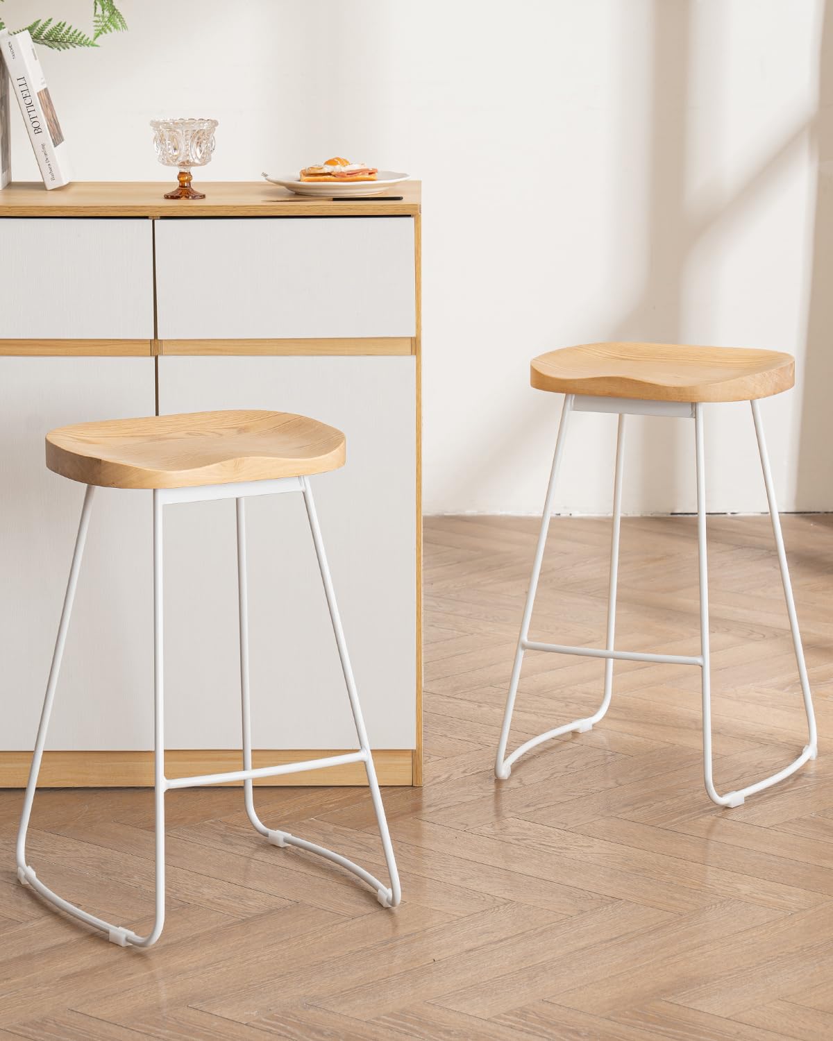 YOUNUOKE Bar Stools set of 2, 65cm Counter Height Bar Chairs White Legs
