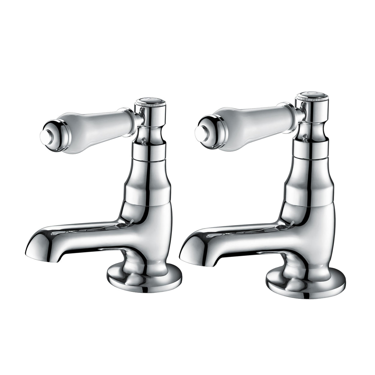 Hapilife Basin Pillar Taps Pair Mixers Victorian Traditional Twin Bathroom Sink Tap White Ceramic Lever Two Cloakroom Tap Chrome 2 Holes Mono Hot and