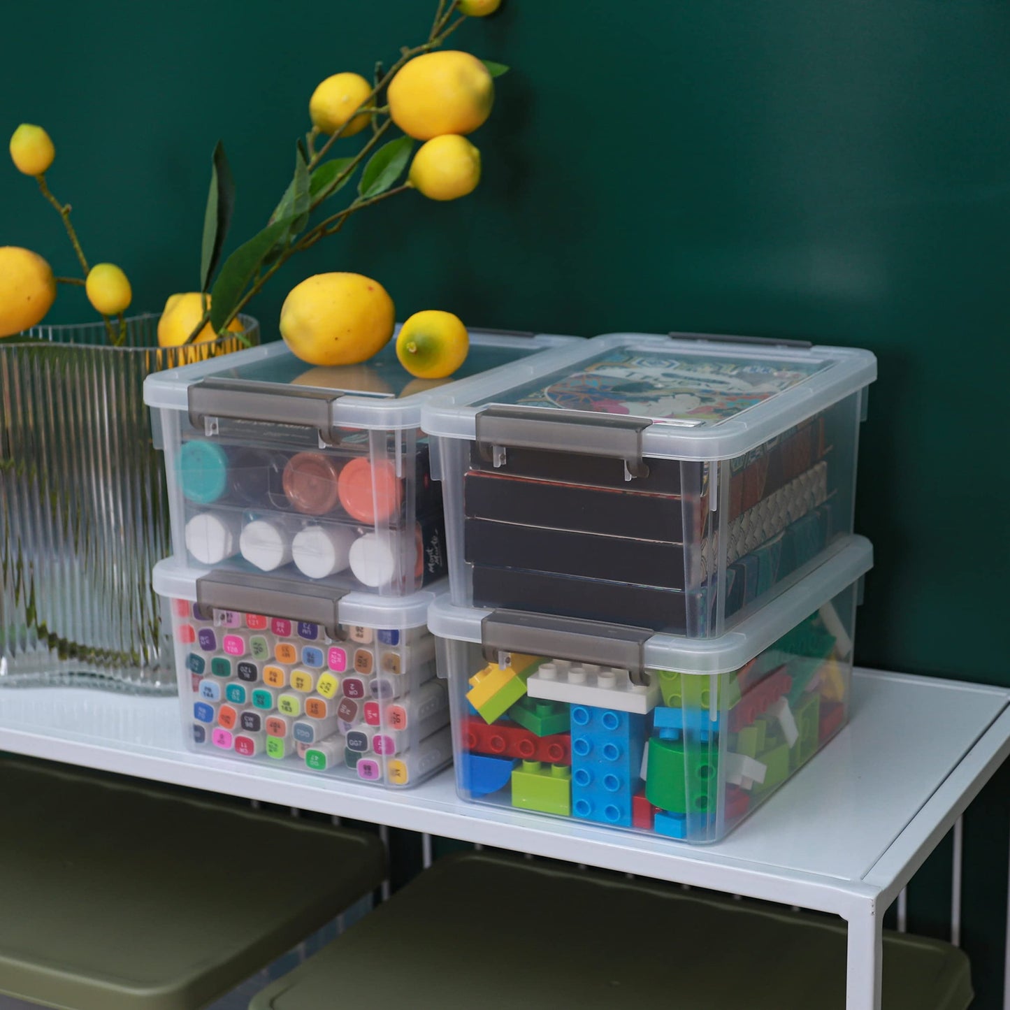 Citylife 8 Packs 3L Storage Boxes with Lids, Small Storage Boxes, Stackable Clear Plastic Storage Boxes with Handles