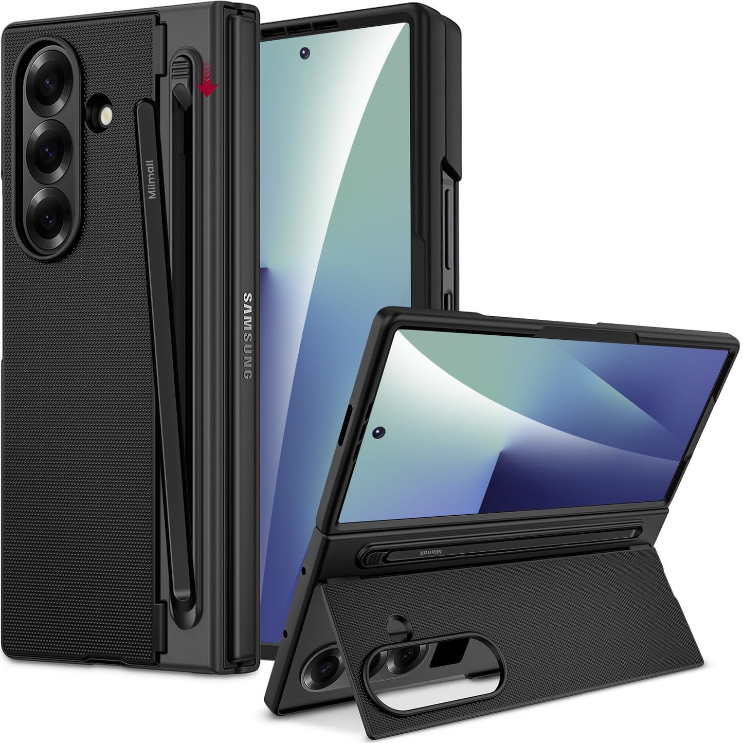 Miimall for Samsung Galaxy Z Fold 7 Case with S Pen, [Foldable Kickstand] [Built-in Screen Protector] [Wireless Charging], Non-slip Slim Shockproof