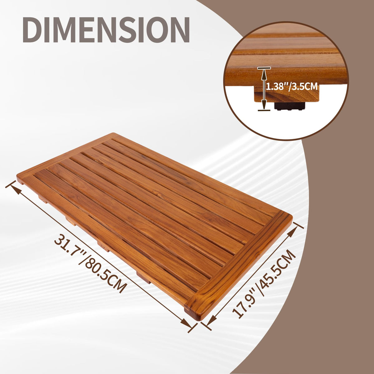 Utoplike Teak Shower Mat, Large Non-Slip Bath Mat for Bathroom(81x45.5 cm)