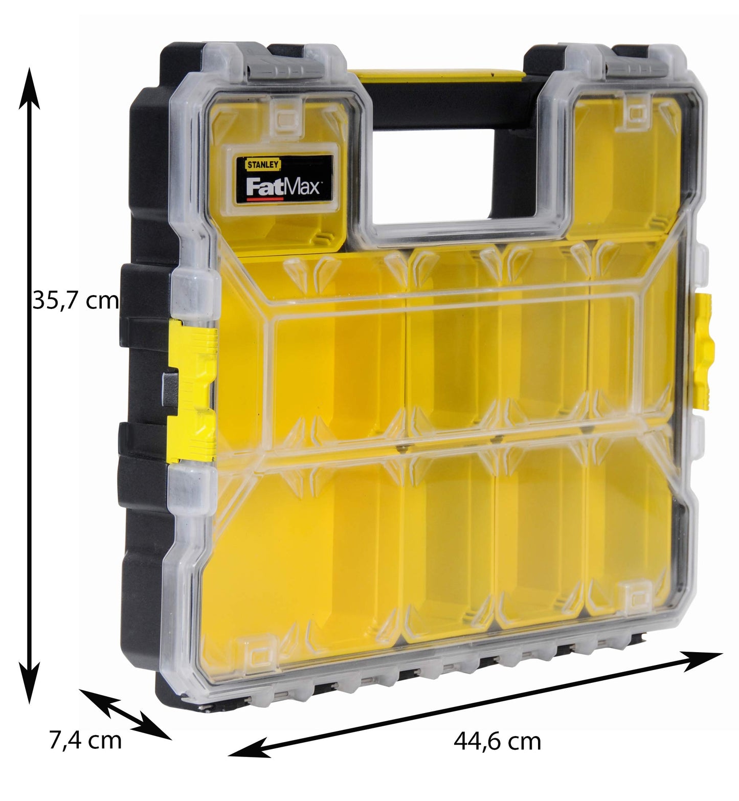 STANLEY FATMAX Pro Shallow Toolbox Stackable Storage Organiser for Small Parts, Removable Compartments, 1-97-519