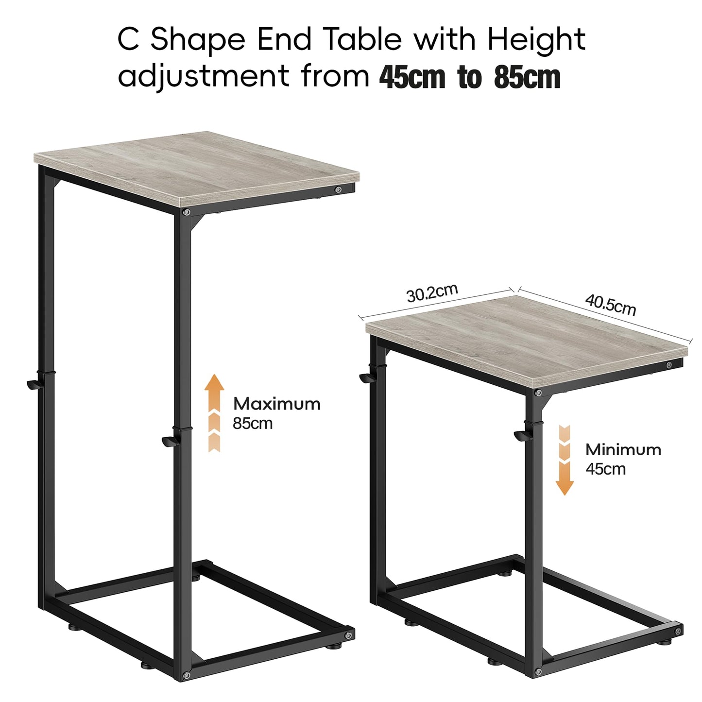 Vagusicc C-Shaped Side Table, Adjustable Height 45-85cm Sofa Side Tables, Small Side Table for Small Spaces