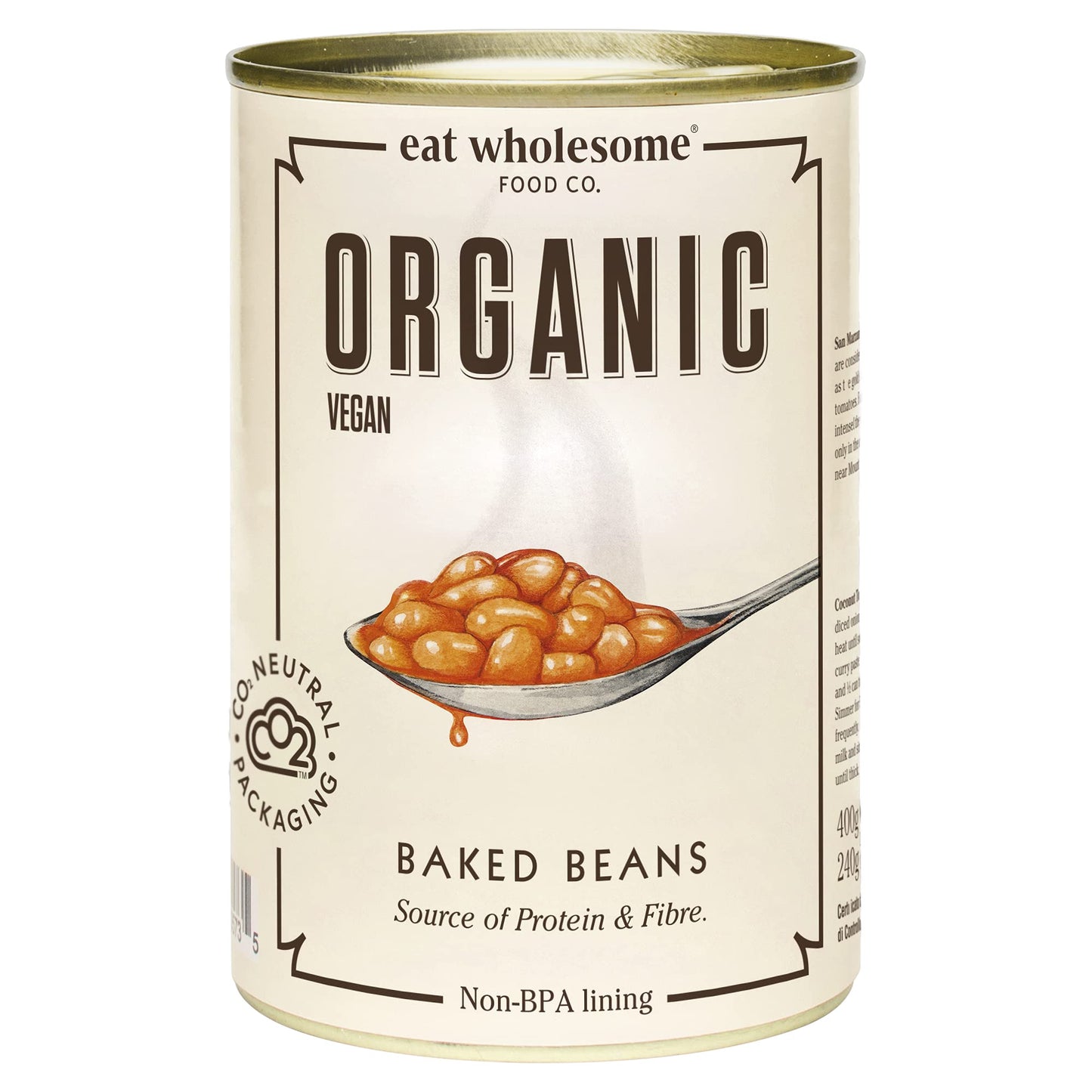 Eat Wholesome Organic Baked Beans, 400g (Pack of 12) - In Tomato Sauce, Low Fat, Source of Protein, Vegan, Non-BPA Lining and CO2 Neutral Packaging