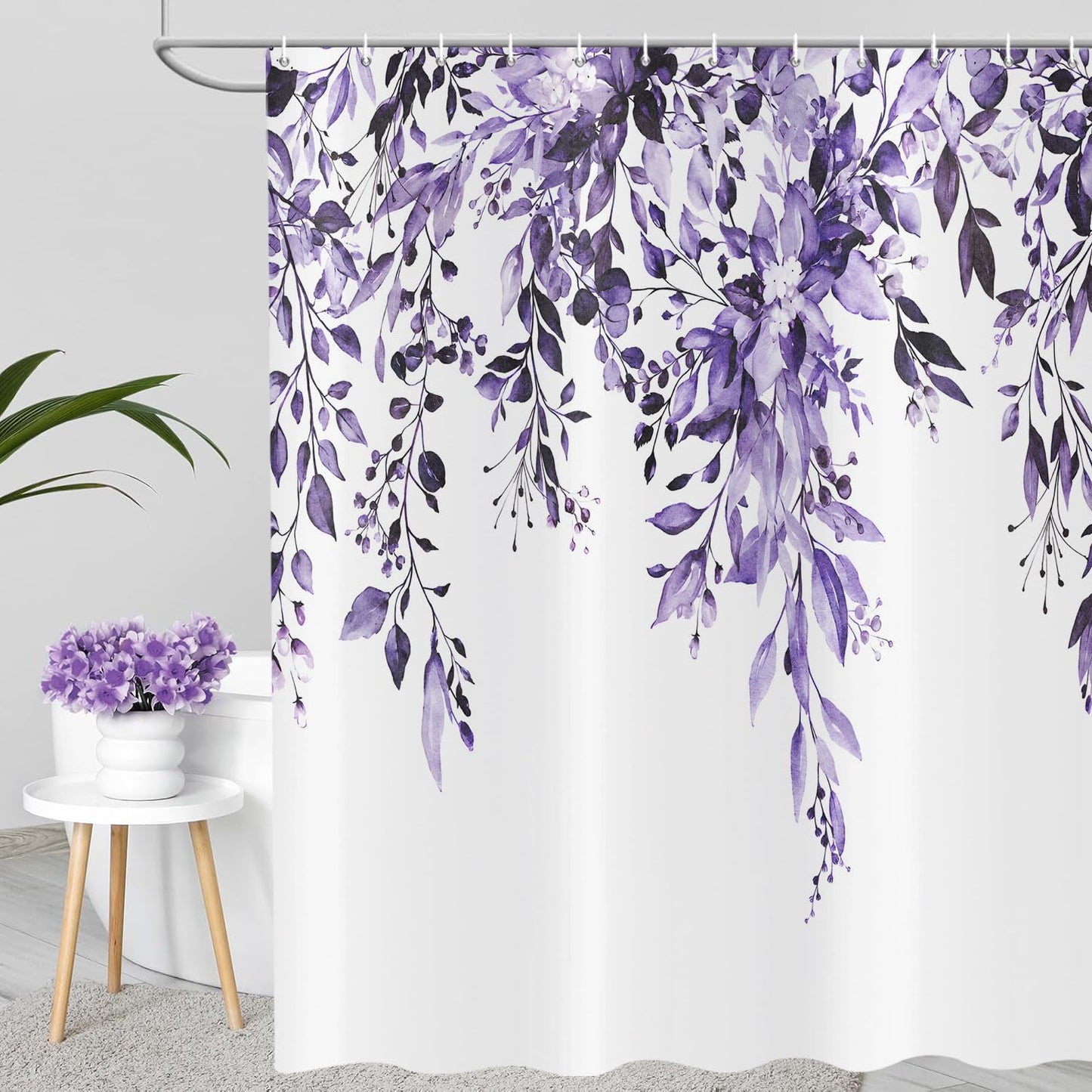ASDCXZ Purple Eucalyptus Shower Curtain 180x200 cm, Spring Watercolor Eucalyptus Leaves Floral Plants Waterproof Bath Curtain Polyester Textile