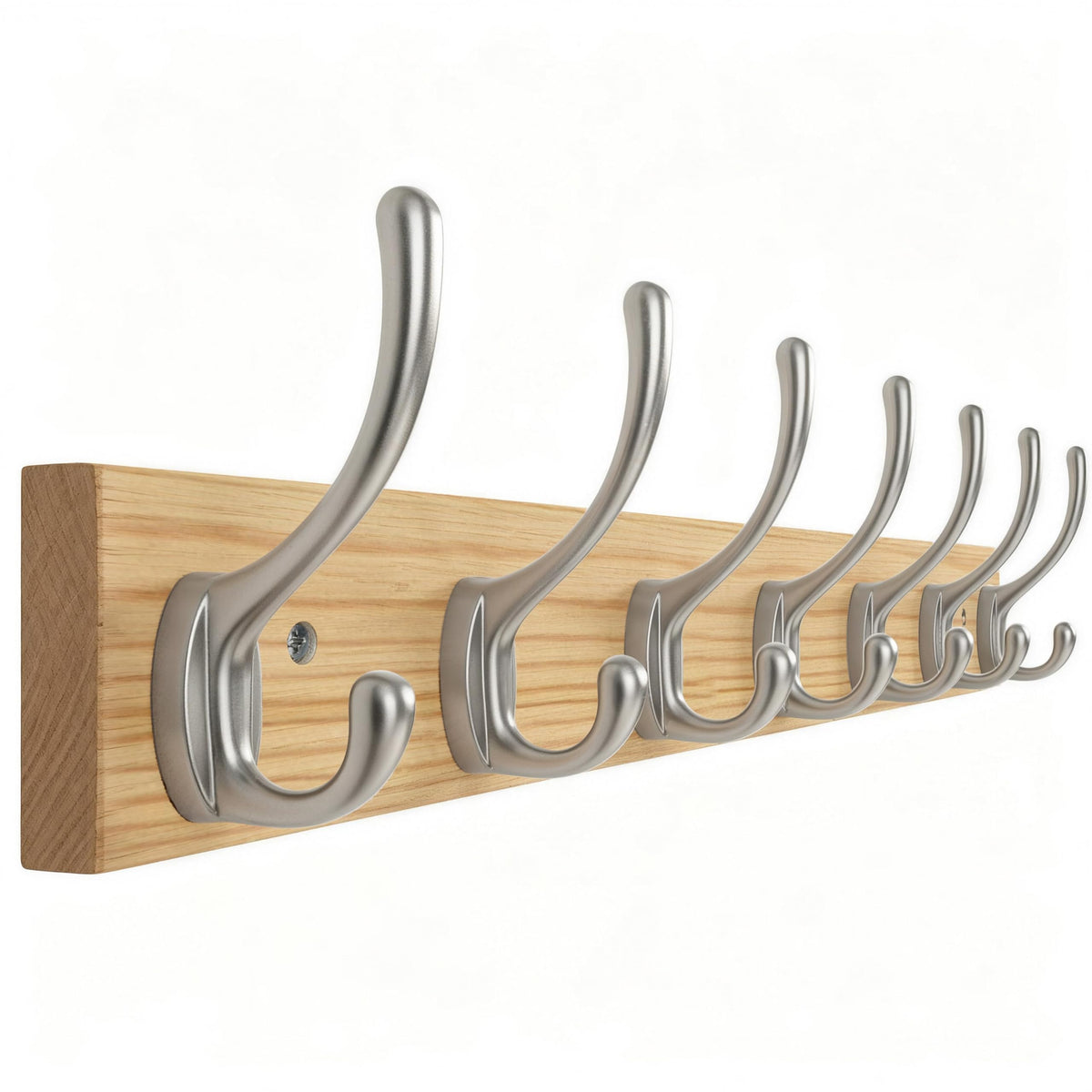 HONSKY Wall Coat Rack - 7 Double Hooks (50cm) | Wooden & Metal Towel/Coat Hanger for Entryway, Bathroom, Bedroom, Garage | Easy Install