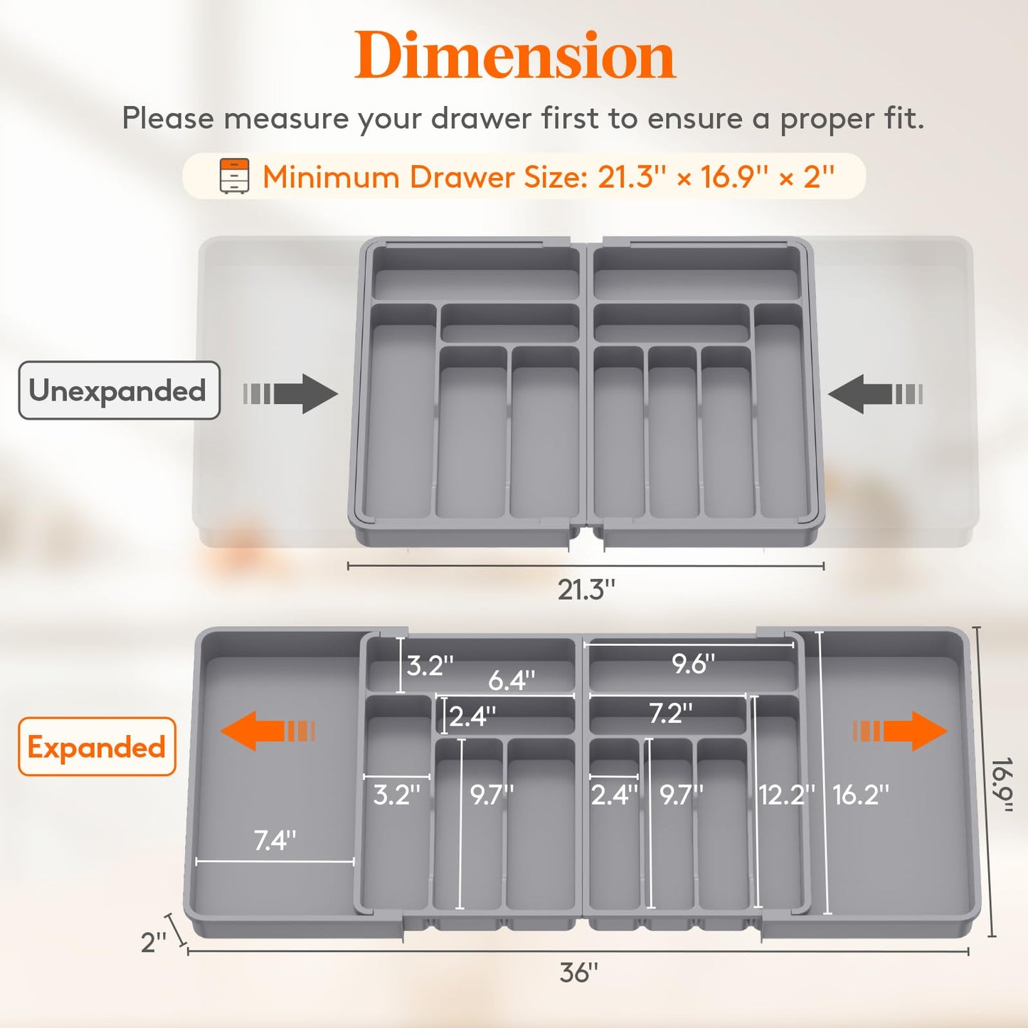 Lifewit Extra Large Cutlery Drawer Organiser, Expandable to 36 Inches Utensil Tray for Kitchen, Adjustable Silverware and Flatware Holder, Compact