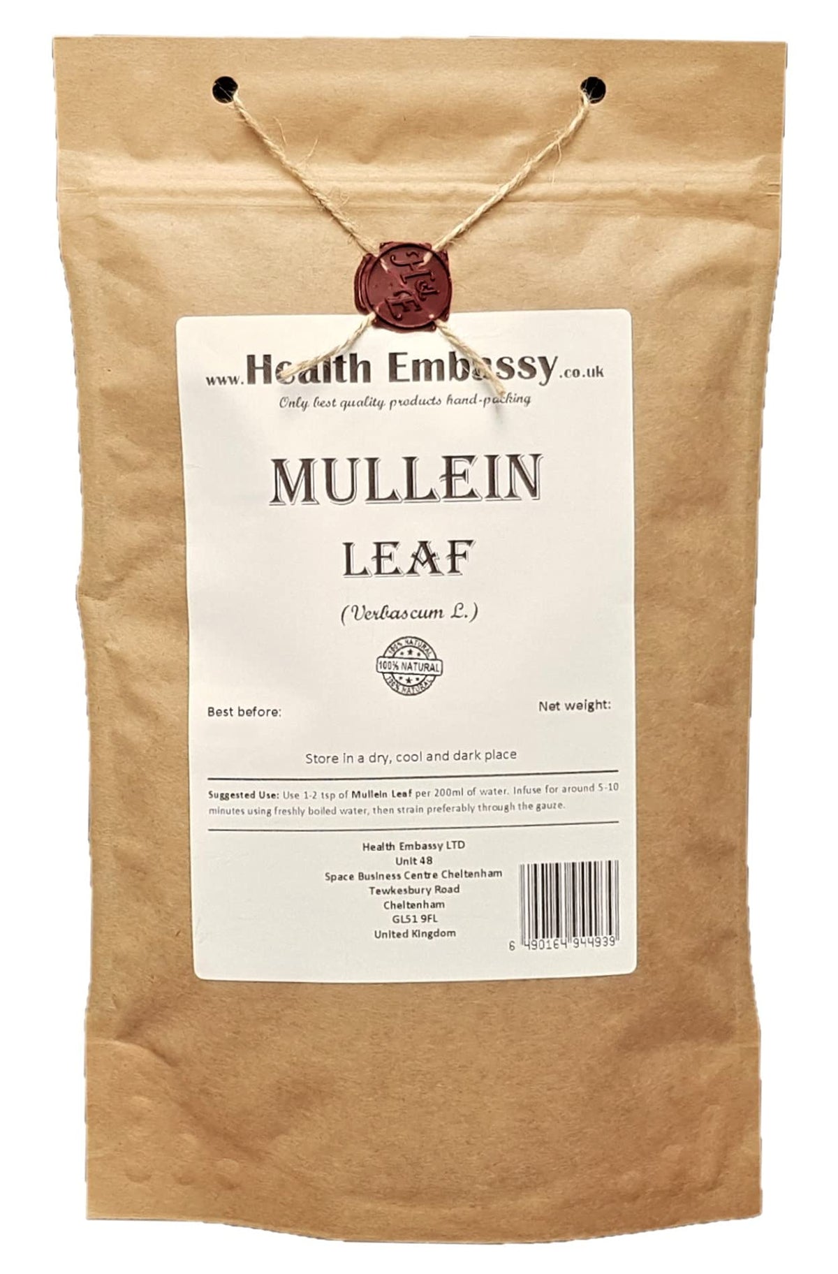 Health Embassy Mullein Leaf (Verbascum L) Loose Herbal Tea (100g)