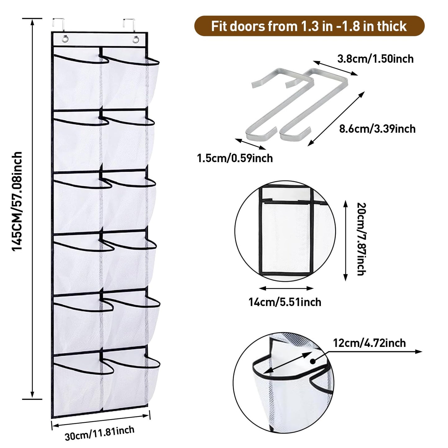 SOPSTUO Hanging Shoe Storage, Over Door Shoe Storage, Door Shoe Rack,12 Breathable Mesh Huge Pockets