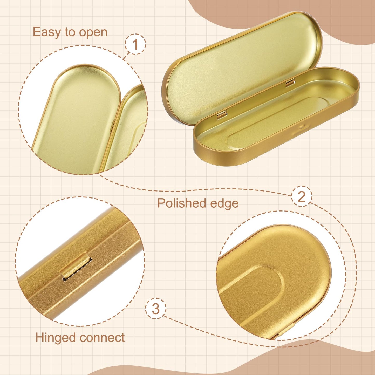 sourcing map 4Pcs Metal Tin Box Container, 6.9x2.4x0.7 Oval Empty Hinged Lid Box with Self Adhesive Colored Sticker