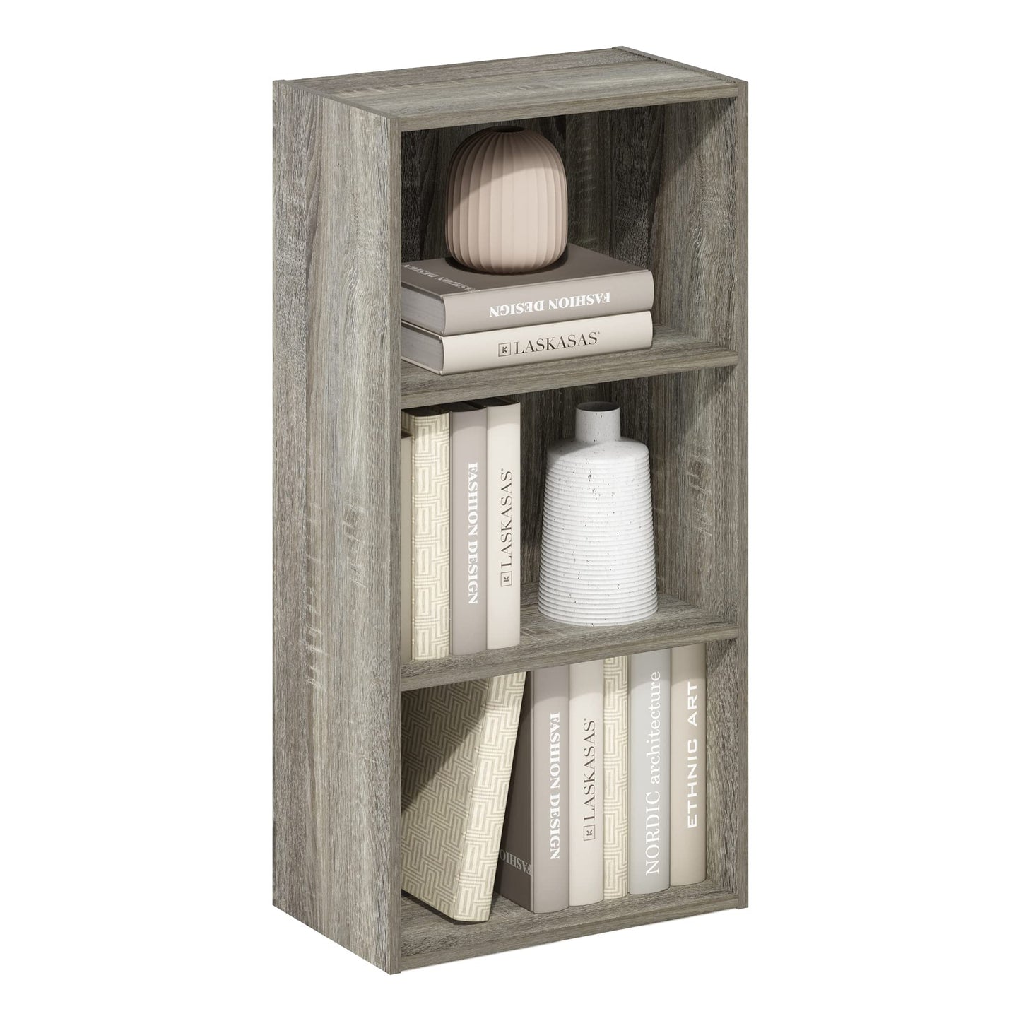Furinno LUDER Book Shelf, 3-Tier Modern Bookshelf, Open Shelves Bookcase 9.3 x 16 x 31.4, for Living Room, Bedroom, Home Office, French Oak