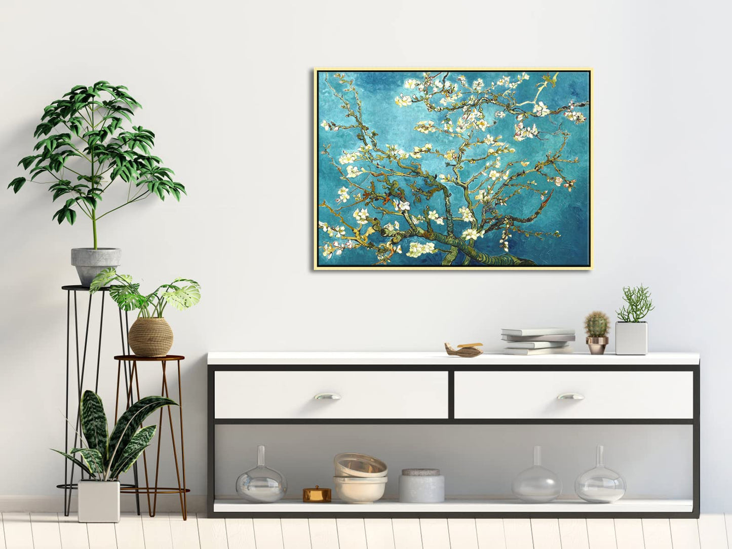 Wieco Art Large Gold Framed Canvas Prints of Almond Blossom by Vincent Van Gogh Paintings Reproduction Post-Impressionism Artwork for Living Room Home