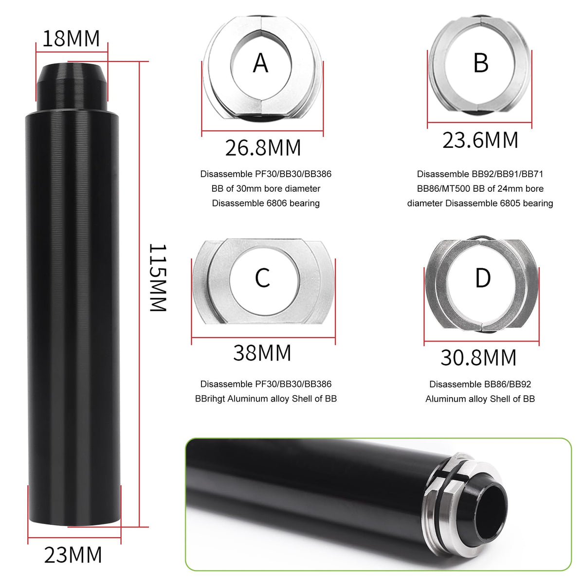 Mimoke Bicycle Bottom Bracket Install and Removal Tool for BB86 BB30 BB91 BB92 PF30 Mountain Road Bike headset Press in Tool (Black)