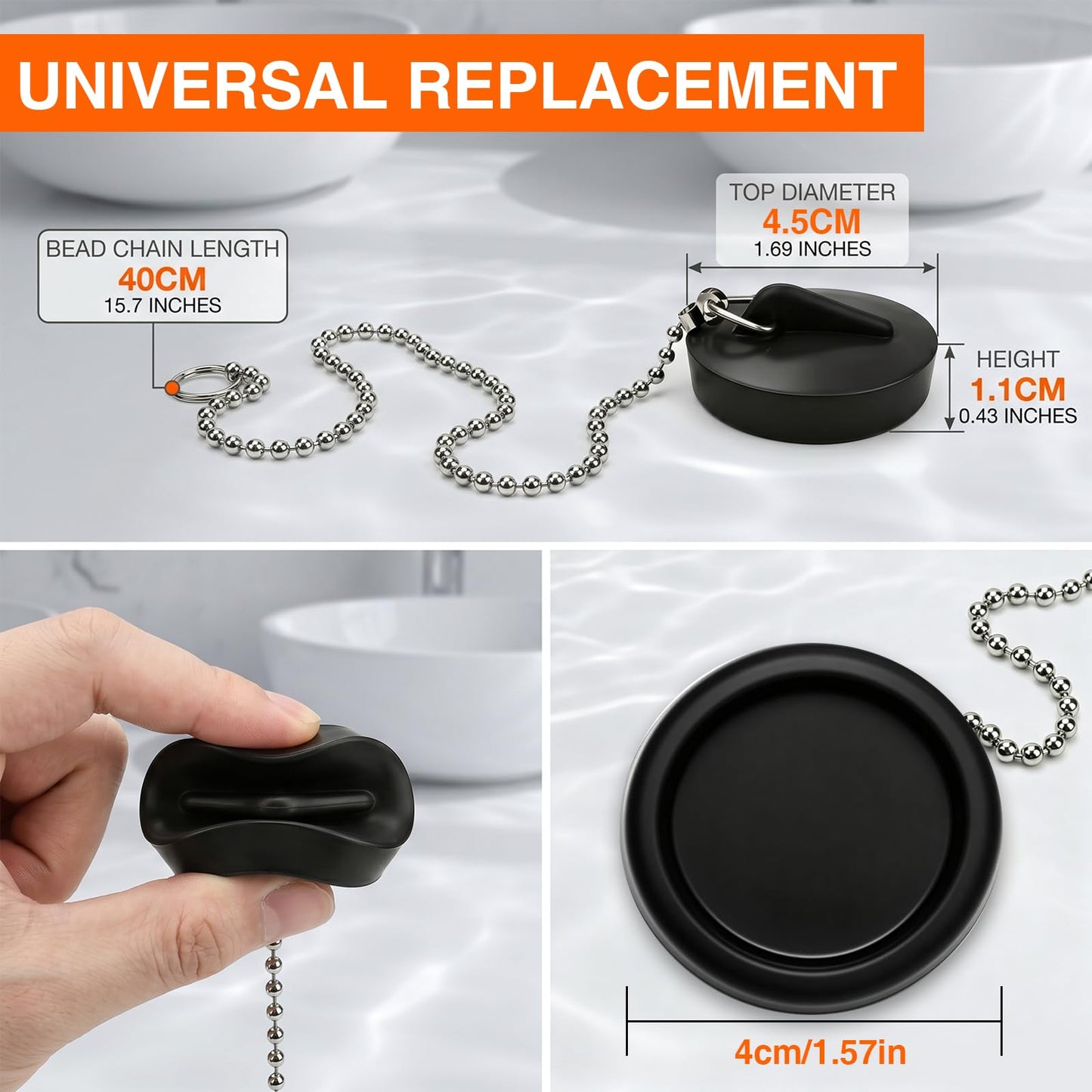 Guttiuaa 7 Pcs Kitchen Plug for Sink, Universal Bath Replacement Rubber Stopper Plugs with 40cm Metal Chain for Bathtub and Sinks
