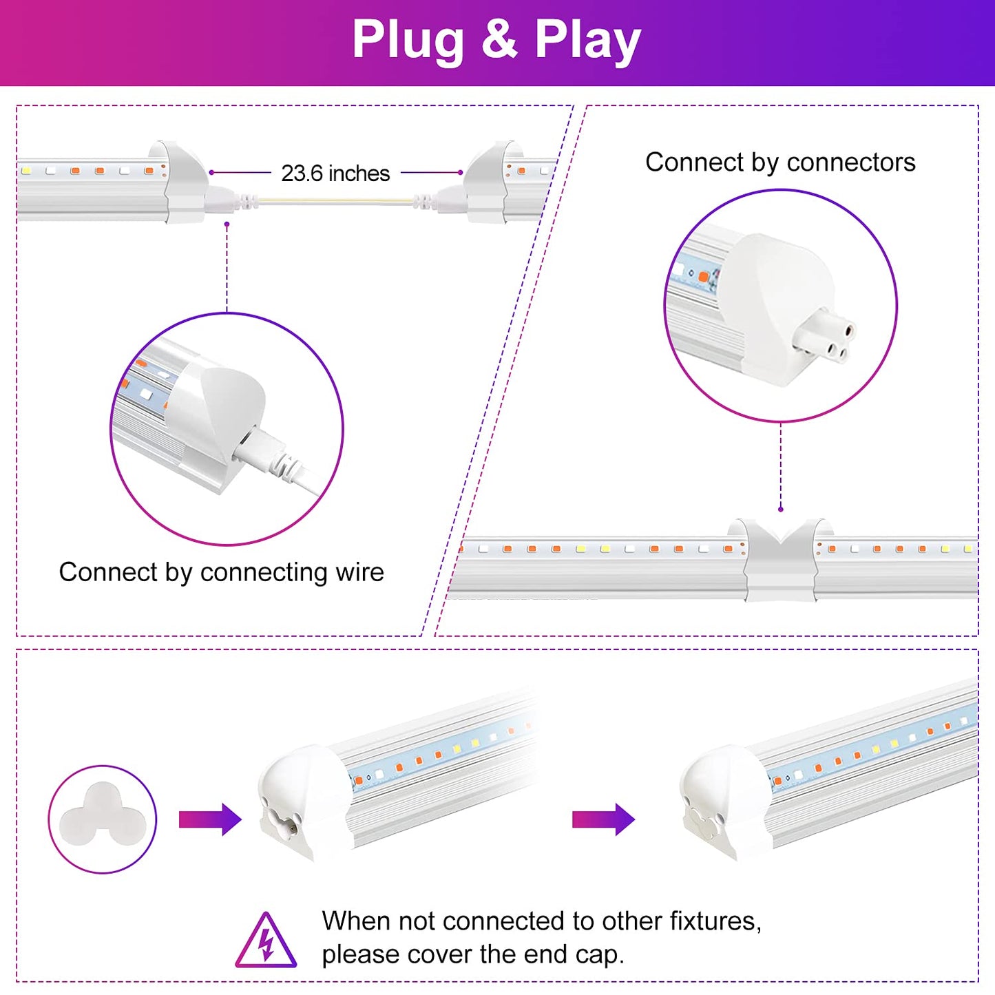 wolezek Grow Lights for Indoor Plants, 2FT T8 Full Spectrum Led Grow Light, with Dasiy Chain Design, 384LEDs(4/Pack) Plant Grow Lamp for Seedlings,