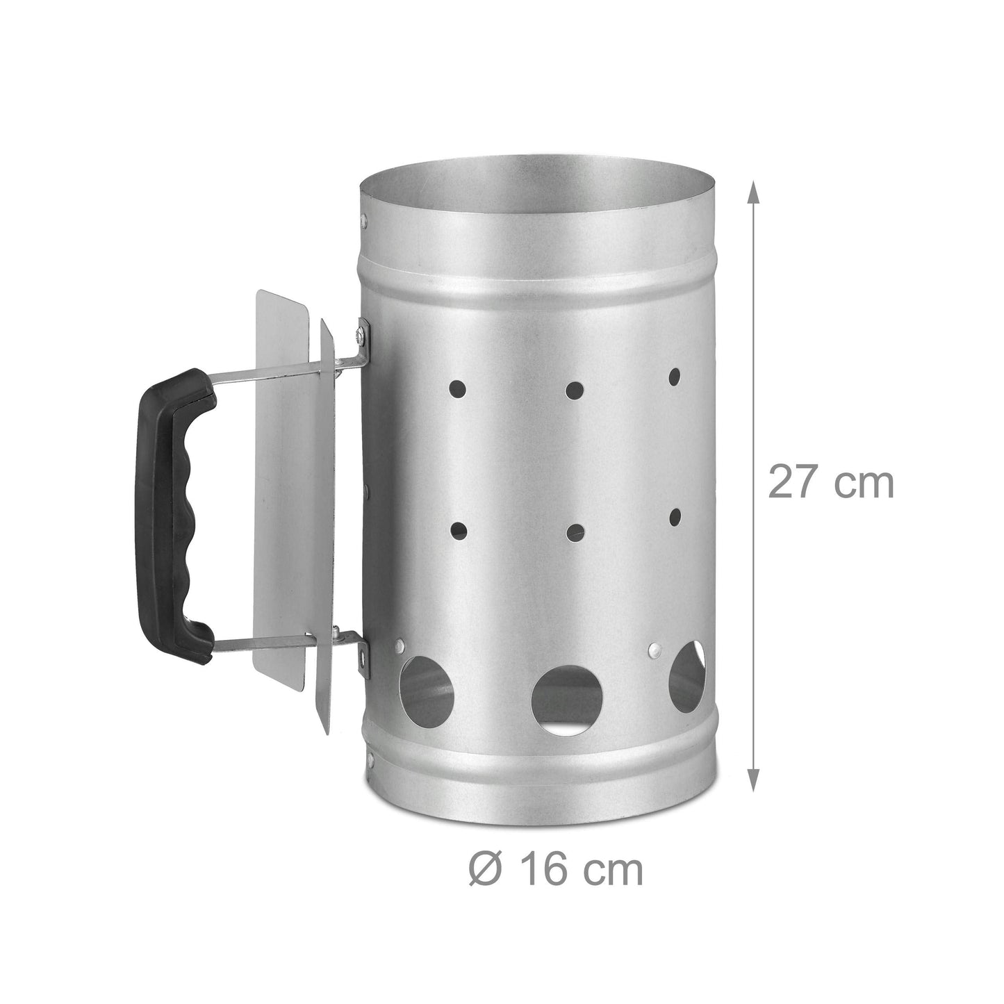 Relaxdays Charcoal Chimney Starter, Steel, BBQ Lighter, Stove, Grill, H x Dia: 27 x 16 cm, Grill Ignition, Silver