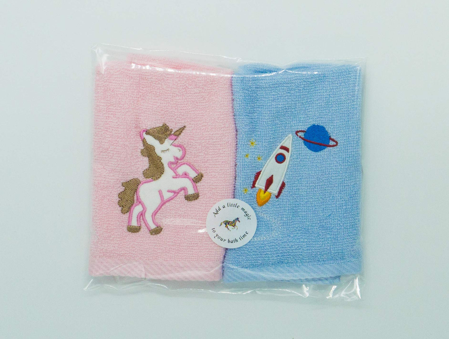 Lex's Linens Pack of 2 Kids Face Cloth (1 of Each) (Unicorn & Rocket)