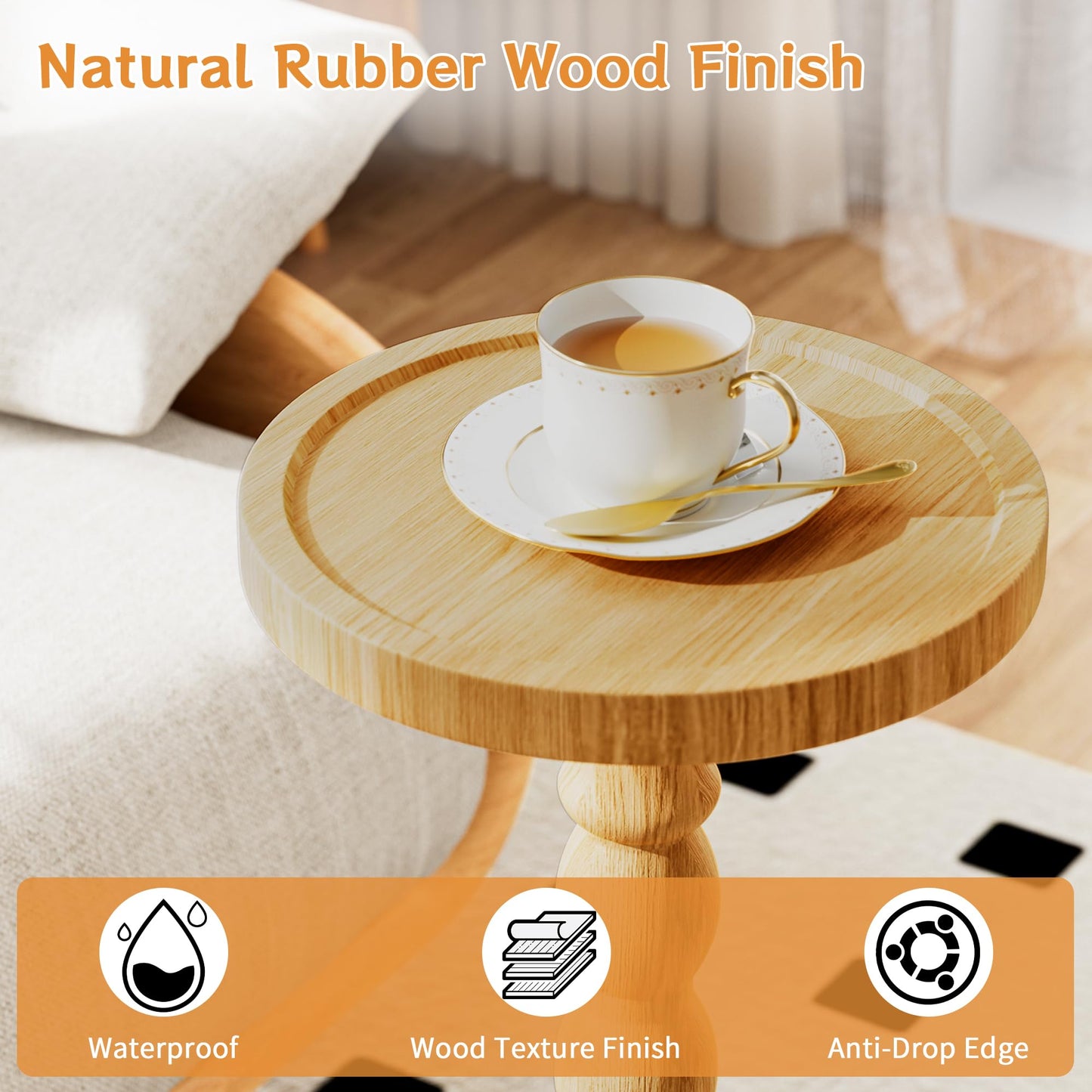 Wooden Round Side Table, Round Bar Table, Small End Table-Pale wood