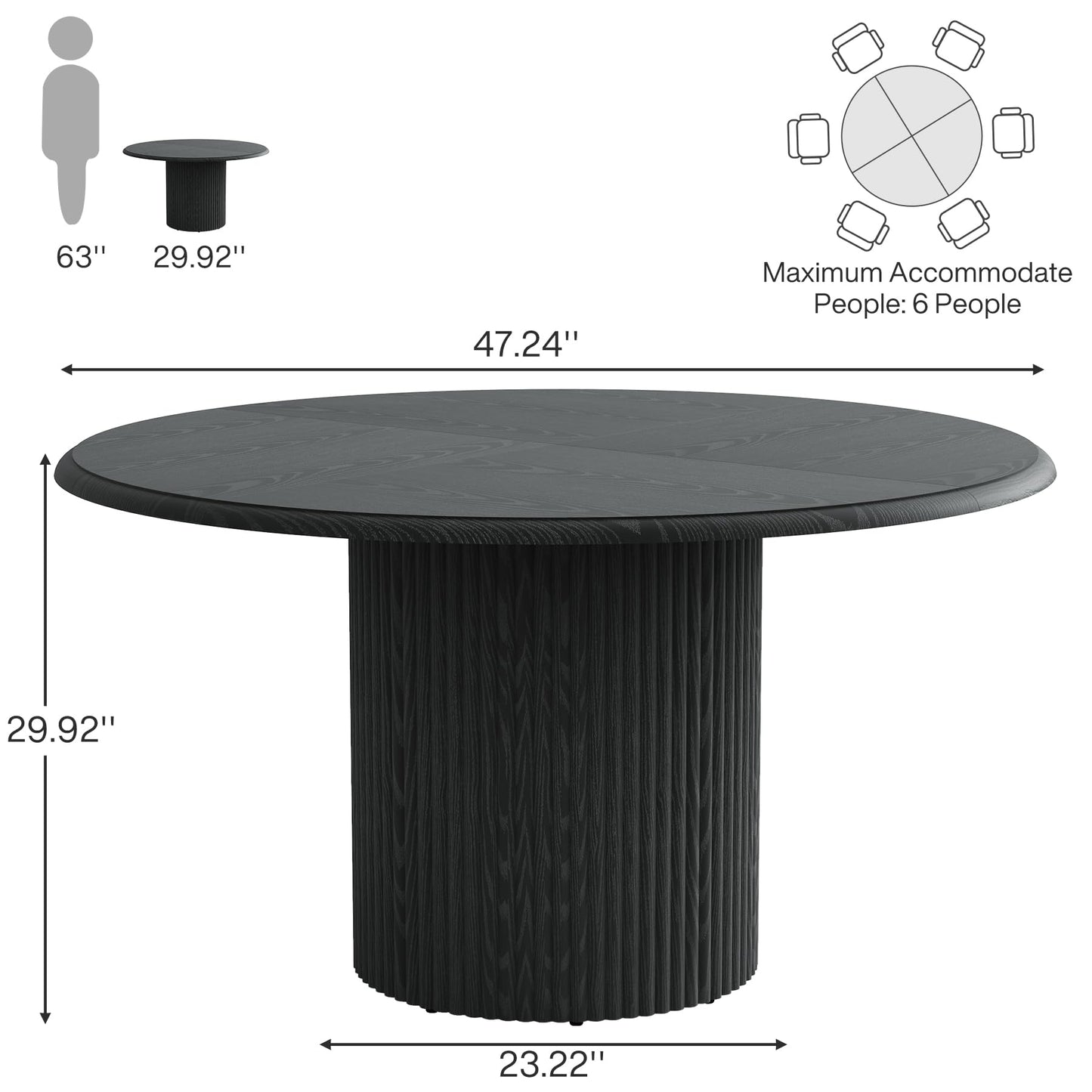 Tribesigns 47" Round Dining Table for 4, Farmhouse Kitchen Table with Metal Base, Modern Small Dinner Table for Dining Room,Kitchen, Black