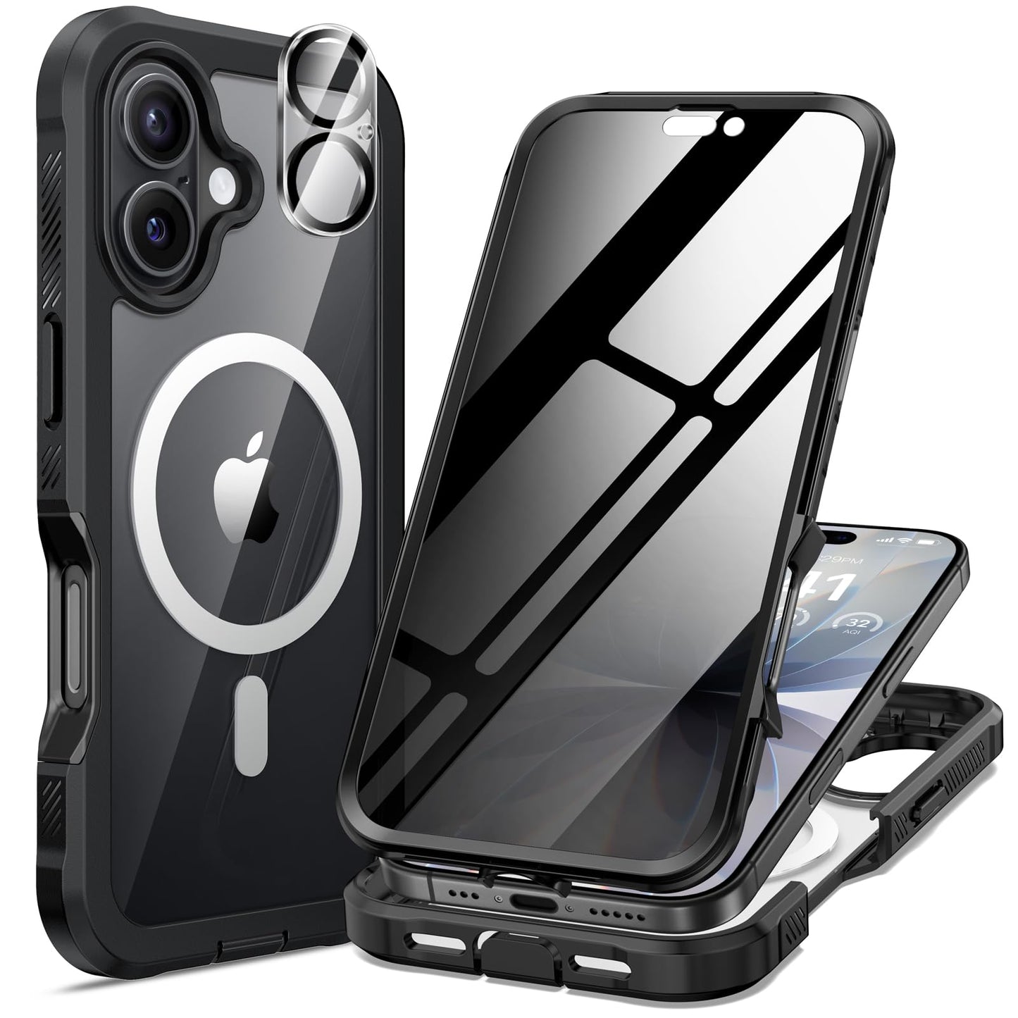 seacosmo Magnetic for iPhone 17 Privacy Case 6.3 Inch, Compatible with Magsafe [Built-in Tempered Glass Protector + Camera Protection] Full Body