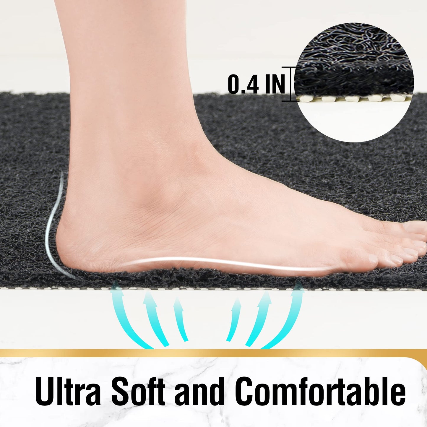 HITSLAM Non Slip Bath Mat 101x51 cm, Shower Mats for Inside Shower, Black