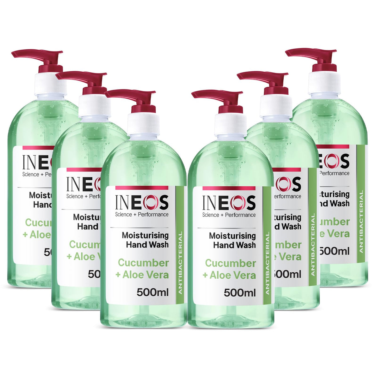 INEOS - Liquid Hand Soap - Cleansing - Handwash with Cucumber & Aloe Vera - 6 Bottles x 500ml, Packaging May Vary