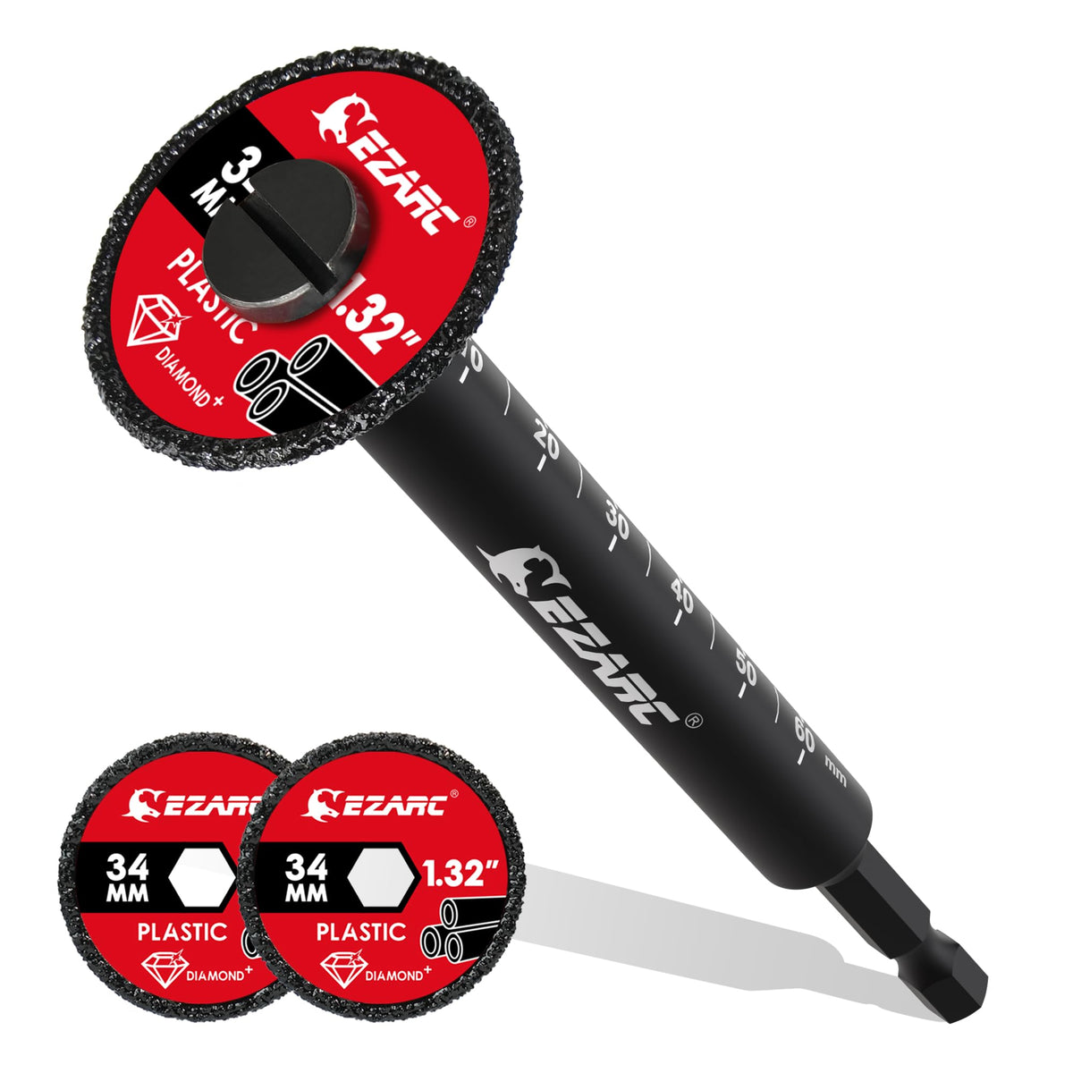 EZARC Inside Pipe Cutter for PVC Pipe, Impact Pipe Cutter with Replaceable Diamond Grit Cutting Wheel, 2-1/2" Cutting Depth 1/4" Hex Shank, 34mm PVC