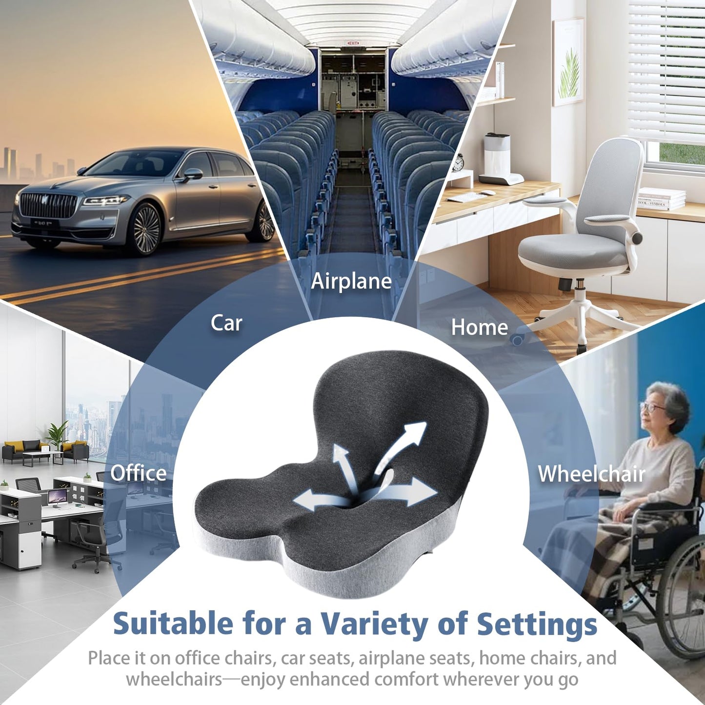 Seat Cushion & Lumbar Support Pillow, Memory Foam Car Seat Cushion