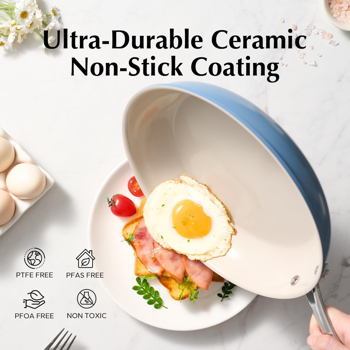 Redchef Non Stick Ceramic Frying Pan Set, 20 24 28cm Non Toxic Pans for Cooking, 8" 9.5" 11" Skillet Set, No PFAS & PTFE & PFOA with Stainless Steel