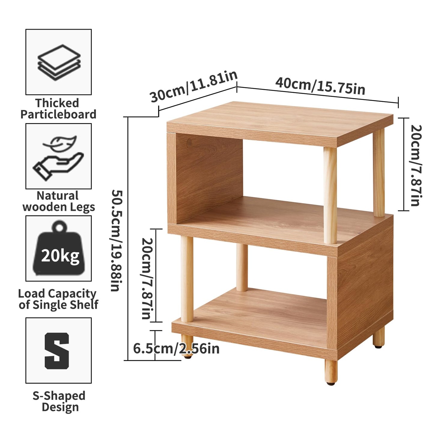 Aibiju 3-Tier Side Table, Small End Table, Industrial Nightstand with Storage Shelf, Bedside Table for Bedroom, Living Room, Hallway, Balcony